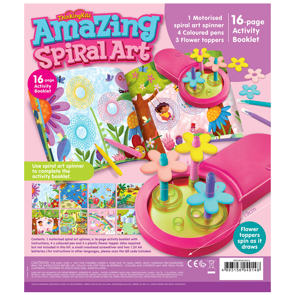 4M Toysmith, Thinking Kits Amazing Spiral Art from STEAM for Juniors,  Flower Toppers Spin as The Motorized Art Spinner Draws 16-Page Full Color